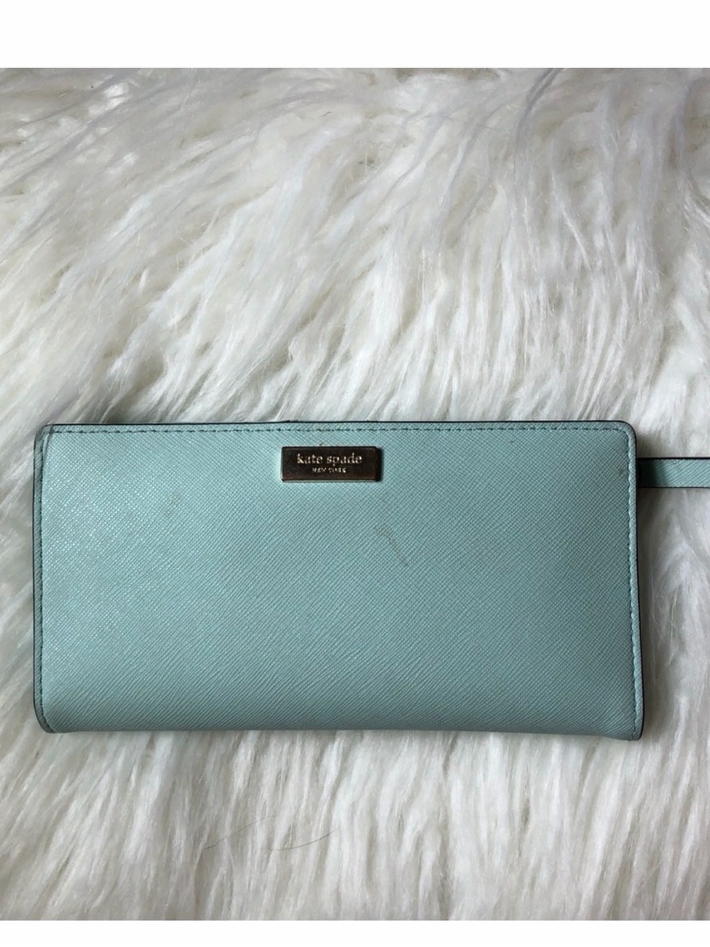 kate spade Light Mint Saffiano Leather Zip Wallet
